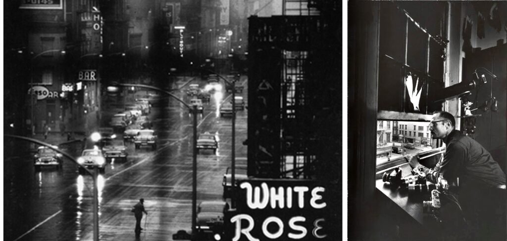 56. William Eugene Smith: l' Arte della "narrazione fotografica" 16 A destra William Eugene Smith nel suo studio sulla Sesta Strada e a sinistra una delle foto scattate dalla sua finestra.